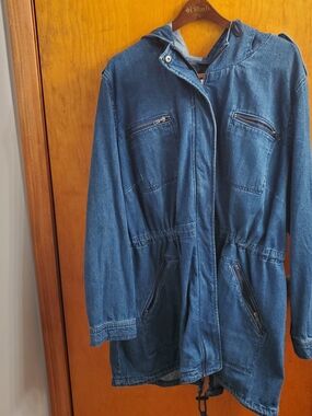 Womens ellos Blue Hooded Denim Jacket with Zip Pockets